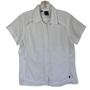 REI White Short Sleeve Sahara Shirt Button Down w Vents Lightweight Outdoors